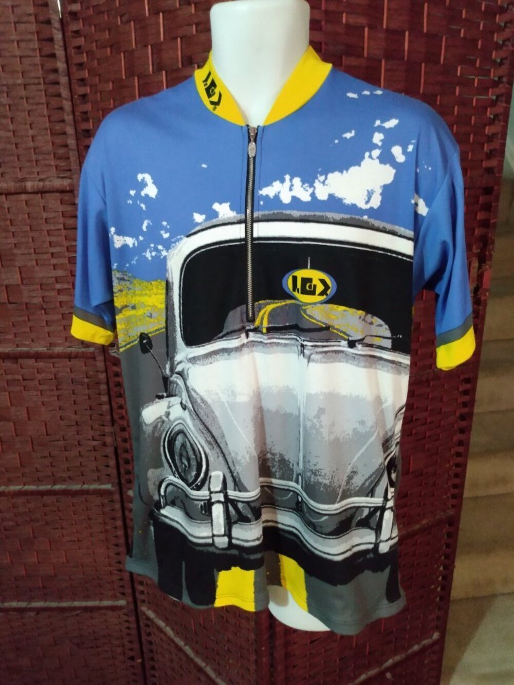 Vintage Volkswagen Beetle Cycling Jersey All Over Print L/XL 1/4 Zip
